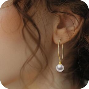 Pearl Earrings for Women, 14k Gold Pearl Drop Dangle Earrings,Gold Pearl Threader Earrings Statement Wedding Bridal Earrings,Great for birthday,party, Christmas,Mother’s Day,Present Giving.