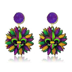 Mardi Gras Earrings, Lightweight Wooden Fleur De Lis Earrings for Women, Mardi Gras Jewelry Accessories for Mardi Gras Costumes, Mardi Gras Party Favors 2025