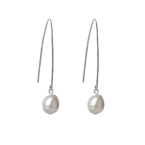 Pull Through Earrings Sterling Silver Wire Freshwater Cultured Baroque Pearls Threader Drop Earrings
