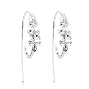 Flower Cluster Threader Earrings Handmade Solid Sterling Silver Lightweight Pull Through Hoop Earrings for Women