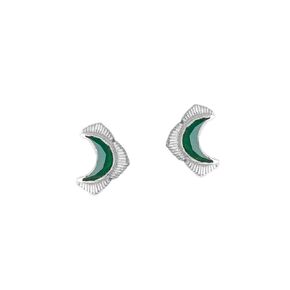 925 Sterling Silver Green Onyx Moon Stud Earrings - Natural Healing Crystal - Elegant Gift for Women - Perfect for Everyday Wear & Special Occasions