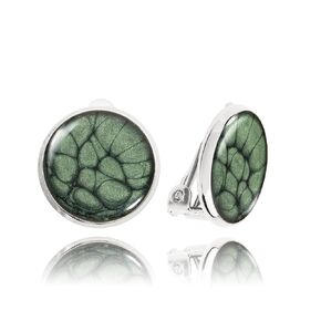 Handmade Comfortable Small Round Clip on Earrings - Non Pierced Ears for Women (Painted Green Silver)