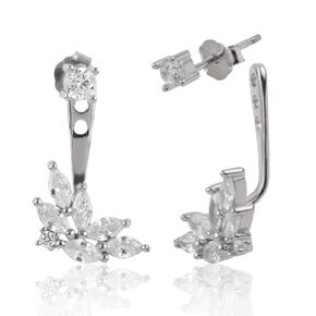 Wing Ear Jacket Earrings in Sterling Silver Cubic Zirconia Front Back Earrings