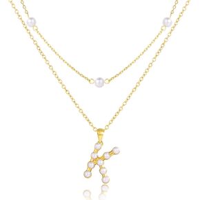 Gold Pearl Initial Necklaces For Women Girls Trendy, Dainty Pearl Letter Necklace Cute Jewelry Gifts For Teen Girls, 14K Gold Layered Link Chain Necklaces