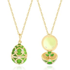 Clover Pendant Necklace for Women Handmade Enamel Easter Gifts for Women Snowflake Sweater Chain Openable Red Heart Egg Necklace CZ zircon Adjustable Necklace Gift for Wife Daughter in Kuwait