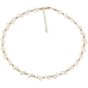 K-Elewon Natural Freshwater Pearl Choker Necklace for Women Dainty 18K Gold Plated Baroque Pearl Necklaces Handmade Jewelry Gift CH01
