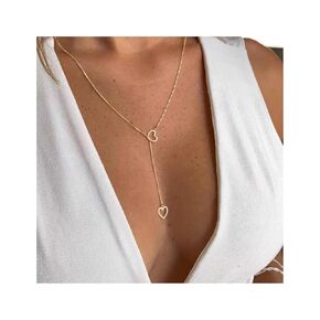 Lariat Necklaces for Women, Dainty Long Y Necklaces 14k Gold Plated Pendant Necklaces Minimalist Heart-Shaped Chain Necklaces Best Idea Gift For Women Girls (Gold)