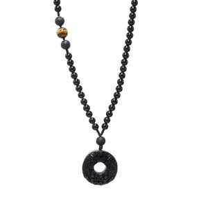 Triple Protection Black Obsidian Necklace - Pixiu Amulet Tiger Eye Lava Rock Spiritual Energy Protection Necklace for Men Women