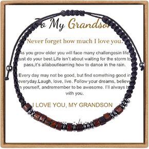 To My Grandson,I Love You Morse Code Bracelet,Adjustable Inspirational Beaded Morse Code Bracelets,Personalized Men Bracelet for Memorial Graduation/School Starts Bracelets