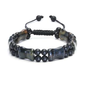 Blue Tiger Eye Crystal Bracelet for Men - GENASTO Premium Tiger Eye Stone Bracelet Onyx Protection Crystal Bracelet for Men, Energy Beads Bracelets Drawstring Handcrafted Mens Bracelet Stress Relief