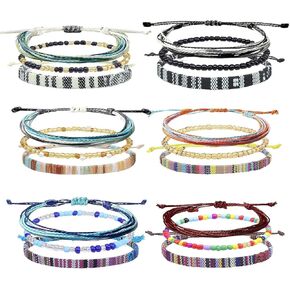 18 Pcs Boho Surfer Beach Bracelet Ankle Adjustable Beaded Anklets, Handmade Hippie Braided Bracelets Waterproof, String Rope Ankle Bracelets for Men Women, Summer Mexican Beachy Woven Jewelry
