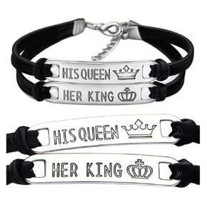 Couple Bracelets Set - His Queen & Her King - Stainless Steel Matching Bracelets - Gifts for Couples Boyfriend Girlfriend pulseras para parejas de novios