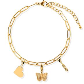 Charm Bracelet for Women, Pendant Bracelet with Charms, Heart Butterlfy Trinity Charms, Handmade Jewelry, Gold Bracelets for Women (Style 2)