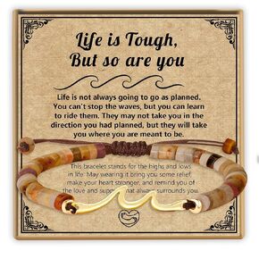 Get Well Gifts for Women Inspirational Bracelets, Encouragement Gifts for Cancer Patients, Life Is Tough But So Are You Nature Stone Wave Bracelets, Healing Gifts Cheer Up Gifts for Friends