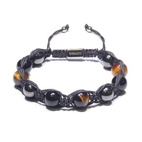 Protection Crystals Beads Bracelet for Men - Healing Stone Bracelet Triple Protection Beaded Bracelet Tiger Eye Obsidian Hematitie Energy Crystal Bracelets for Men Gifts for Men Stress Relief
