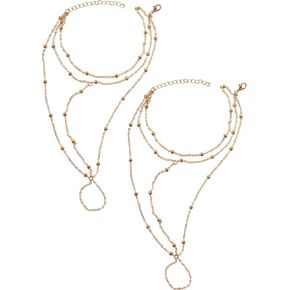 Dainty Minimal Gold Barefoot Sandals Foot Feet Chain with Toe Ring Summer Jewelry for Women Trendy
