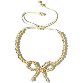 Bow Adjustable Bracelet for Women,Handmade Boho Gold Bead Ball Bowknot Bracelet Fashion Jewelry Gift