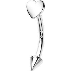 OUFER 925 Sterling Silver Rook Jewelry ، حلقات حاجب القلب ، المجوهرات الشفاهية الرأسية الفضية ، الحديد المنحني 16G ، أقراط روك للنساء Men-8mm
