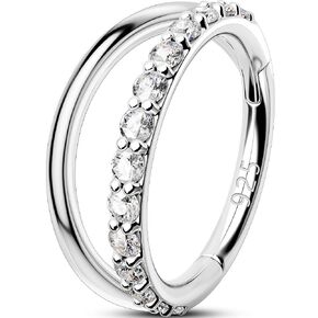 OUFER Double Hoop Nose Rings, 925 Sterling Silver Nose Rings Hoops, Hinged Segment CZ Helix Piercing Jewelry, 18G Septum Clicker Lip Rings, Cartilage Rook Tragus Daith Conch Piercing Jewelry-8MM
