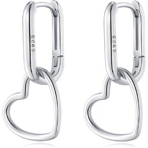 reffeer 925 sterling Silver Heart Drop أقراط طوق للنساء المراهقات الحد الأدنى u أقراط ربط الأقراط