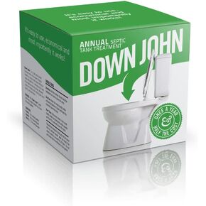 Down John (Once-A-Year) Septic Tank Treatment | 1 Year Supply | 3-Part Concentrate Live Bacteria, Carbon & Enzyme Treatment | Odor Neutralizer | Cleans Septic Lines & Improves Drain Field Absorption
