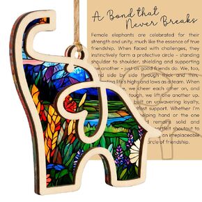 Friendship Elephant Easter Ornament with Story Card, Sisterhood Gifts for Women Tribe, Easter Basket Stuffers for Best Friends and Sisters, Special Bond Decor, Friendship Gifts for Women, Suncatcher