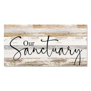 Rustic Reclaimed Wood Sign by Second Hand By Nature - 24 x 12 Handmade Modern Farmhouse Home Decor for Living Room, Dining Table, Kitchen, or Fireplace - Country Family Wall Art (Our Sanctuary)