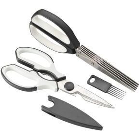 Kitchen Shears by Gidli - Lifetime Replacement Warranty- Includes 5 Blade Herb Scissors As a Bonus - Heavy Duty Utility Stainless Steel All Purpose Ultra Sharp Scissors for Food