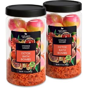 Nature's Beauty Orange Ginger Detox Bath Bomb Gift Set Multi-Pack - Luxury Fizzy Spa Bomb w/Citrus + Woodsy Patchouli Scent Made with Coconut Oil & Witch Hazel, 17.5 oz | 10 ct ea (2 Pack)