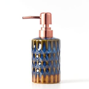 Handmade Blue Soap Dispenser,Ceramic Hand Soap Dispenser with Rose Gold Pump,8oz Liquid Soap Dispenser Bathroom for Hand Wash,Kitchen Hand Soap Dispenser for Dish Soap