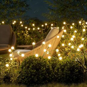 Super Bright Solar Garden Lights Outdoor, 2 Pack Solar Firefly Lights, Swaying Lights Waterproof, Yard Lights for Patio Pathway Lawn, Gardening Gifts for Women Christmas Decoration, Warm White