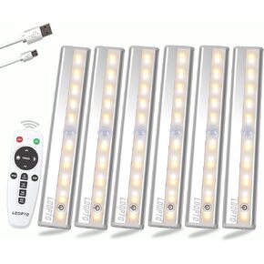 LDOPTO Under Cabinet Lighting Wireless 6 Pack, Remote Control LED Dimmable Closet Lights Rechargeable Battery Operated Lights, Stick on Touch Night Lights for Hallway Stairs Pantry Kitchen 3 Colors