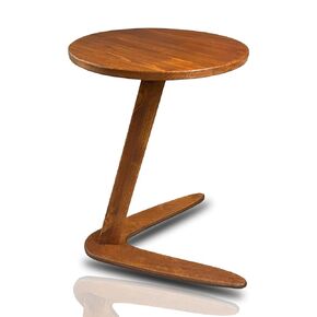 C-Shaped Handmade Solid Wood End Table, Side Table for Couches, Sofa Tables Slide Under Couch for Living Room, Over Couch TV Tray Table for Small Spaces (Medium, Chestnut)