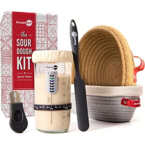 KneadAce Complete Sourdough Starter Kit, 24oz Sourdough starter Jar, Cotton Rope Proofing Baskets Bannetons, Bread Lame for scoring, Perfect as Sourdough Bread Baking supplies & Gifts for Bakers