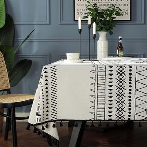 Colorigan Cotton Linen Rectangle Tablecloth Boho Tassel Design Table Cloth Farmhouse Decor Oblong Tablecloth Wrinkle Free Indoor Outdoor Table Cover for Party, Picnic, Kitchen and Dining Room,55"x70"
