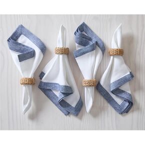 Solino Home Linen Dinner Napkins 20 x 20 Inch - 100% Pure Linen Chambray Indigo and White Cloth Napkins Set of 4 - Classic, Handcrafted and Machine Washable