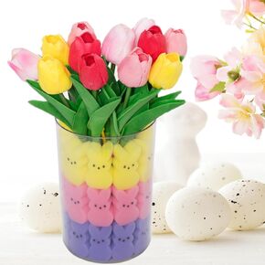12PCS Tulips Artificial Flowers 30 Fillable Foam Easter Bunny Silk Faux Tulip Real Touch Tulip Fake Flowers for Easter Spring Flowers Home Table Decor Wreath Wedding Bouquet Centerpiece