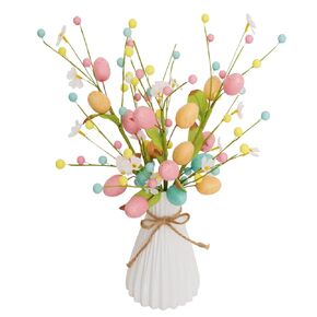 Artificial Easter Stems Spring Berry Picks with Eggs and Colorful Berries Leaves Twig Branches, 3pcs Decorative Spring Floral Arrangement Centerpiece Easter Celebration Home Vase Decor