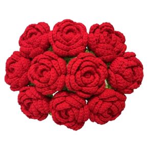 Crochet Flowers, Knitted Flowers, Handmade Crochet Red Roses, Artificial Flowers, Home Desk Decor, Flowers for Mother, wife, friend (Red, 4)