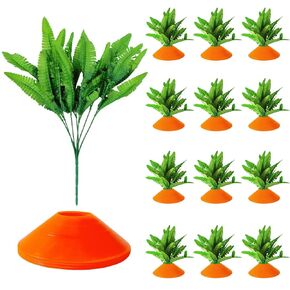 12 PCS Easter Carrots Patch Decor Ferns Artificial Plants for Lawn Garden Yard Decor