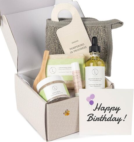 Lizush Lemongrass 6-Piece Spa Gift Set for Women - Relaxing Self-Care Basket, Luxury Handmade Body Care Items for Premium Relaxation - Happy Birthday in Saudi Arabia