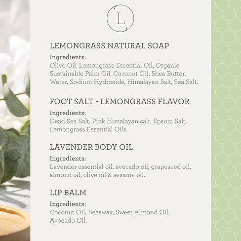 Lizush Lemongrass 6-Piece Spa Gift Set for Women - Relaxing Self-Care Basket, Luxury Handmade Body Care Items for Premium Relaxation - Happy Birthday in Saudi Arabia