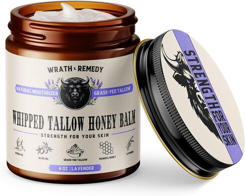 Wrath & Remedy Handmade Whipped Organic Beef Tallow for Skin - 4 OZ (Lavender) — Grass Fed Beef Tallow Moisturizer and Honey Balm for Silky, Sensitive-Skin, Eczema, Rosacea - Free of Harsh Chemicals in Saudi Arabia