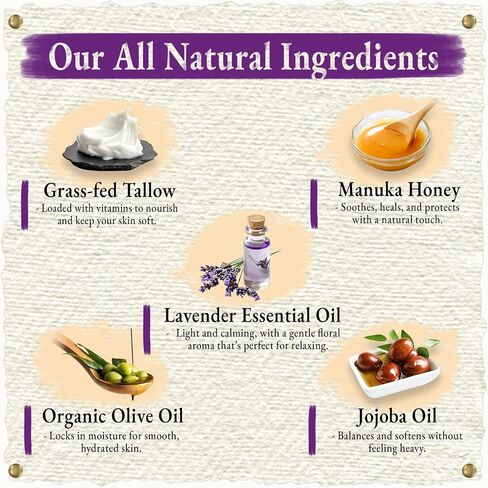 Wrath & Remedy Handmade Whipped Organic Beef Tallow for Skin - 4 OZ (Lavender) — Grass Fed Beef Tallow Moisturizer and Honey Balm for Silky, Sensitive-Skin, Eczema, Rosacea - Free of Harsh Chemicals in Saudi Arabia