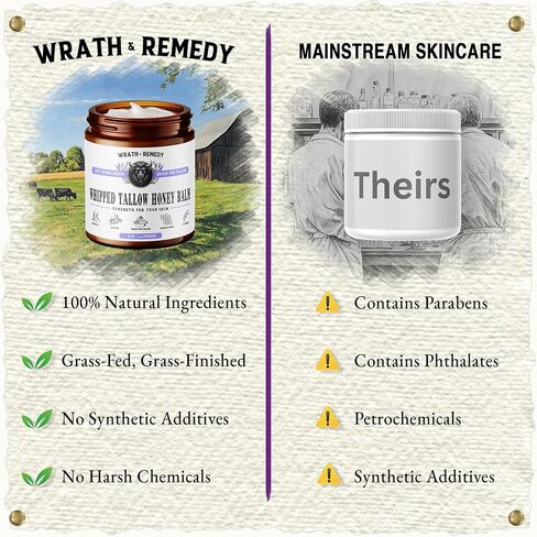 Wrath & Remedy Handmade Whipped Organic Beef Tallow for Skin - 4 OZ (Lavender) — Grass Fed Beef Tallow Moisturizer and Honey Balm for Silky, Sensitive-Skin, Eczema, Rosacea - Free of Harsh Chemicals in Saudi Arabia