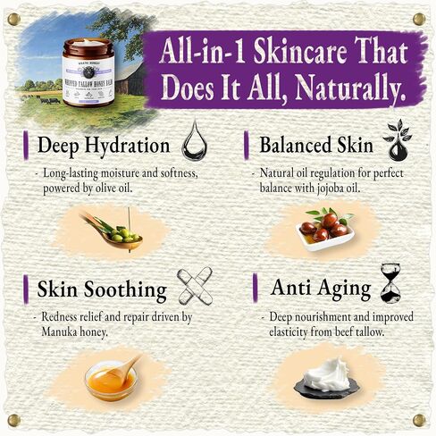Wrath & Remedy Handmade Whipped Organic Beef Tallow for Skin - 4 OZ (Lavender) — Grass Fed Beef Tallow Moisturizer and Honey Balm for Silky, Sensitive-Skin, Eczema, Rosacea - Free of Harsh Chemicals in Saudi Arabia