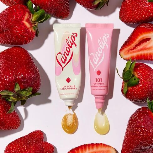 Lanolips Lip Scrub - Natural Lip Exfoliator Made with Lanolin, Vitamin E & Finely Ground Strawberry Seeds - Gentle Sugar Scrub for Healthy, Soft Lips - Strawberry (.35 oz) in Kuwait