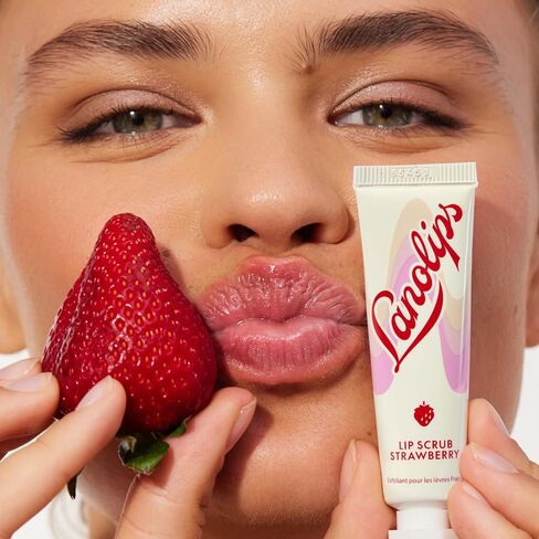 Lanolips Lip Scrub - Natural Lip Exfoliator Made with Lanolin, Vitamin E & Finely Ground Strawberry Seeds - Gentle Sugar Scrub for Healthy, Soft Lips - Strawberry (.35 oz) in Kuwait