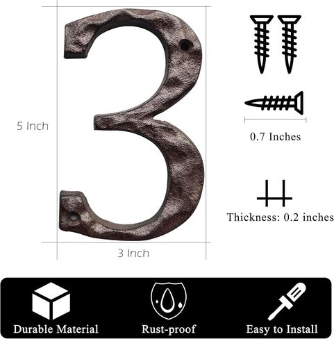 BetLight Cast Iron House Numbers-5 Inch Rustic Address Number- Solid & Heavy Duty/Easy Install with Matching Screws-Number 4 in Saudi Arabia