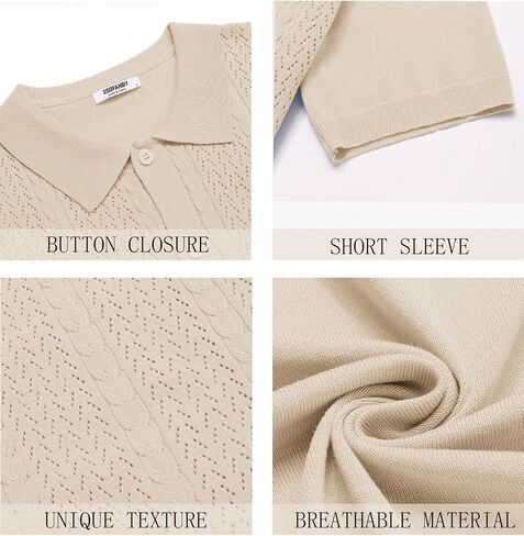 COOFANDY Mens Knit Polo Shirts Short Sleeve Button Down Shirts Casual Crochet Shirt Summer Vintage Polo in Saudi Arabia